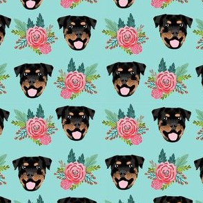 rottweiler floral dog head fabric // floral dog fabric, rottweiler dog fabric, dog breed fabric, dog florals fabric, pet friendly - pink