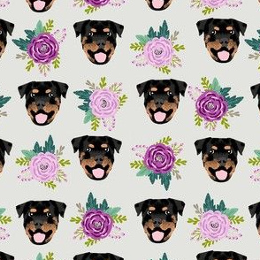 rottweiler floral dog head fabric // floral dog fabric, rottweiler dog fabric, dog breed fabric, dog florals fabric, pet friendly - grey