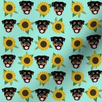 rottweiler floral dog head fabric // floral dog fabric, rottweiler dog fabric, dog breed fabric, dog florals fabric, pet friendly - sunflowers