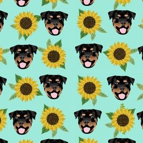 rottweiler floral dog head fabric // floral dog fabric, rottweiler dog fabric, dog breed fabric, dog florals fabric, pet friendly - sunflowers