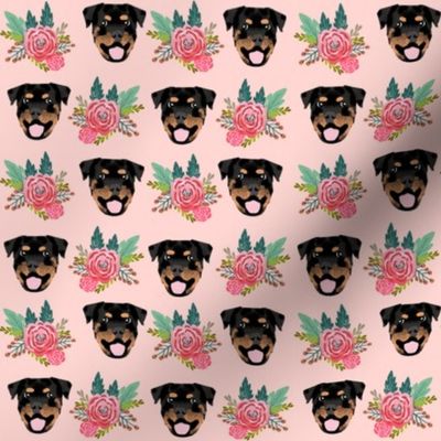 rottweiler floral dog head fabric // floral dog fabric, rottweiler dog fabric, dog breed fabric, dog florals fabric, pet friendly - pink