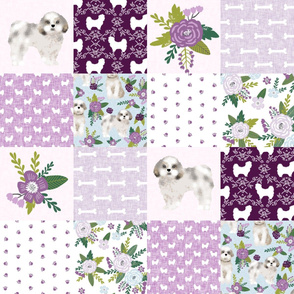 shih tzu cheater quilt fabric - floral dog quilt, cheater quilt fabric, shih tzu quilt, cute dog quilt pet quilt d cheater - purple