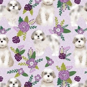 shih tzu floral dog quilt - cute dog quilt, dog florals, purple florals - lavender