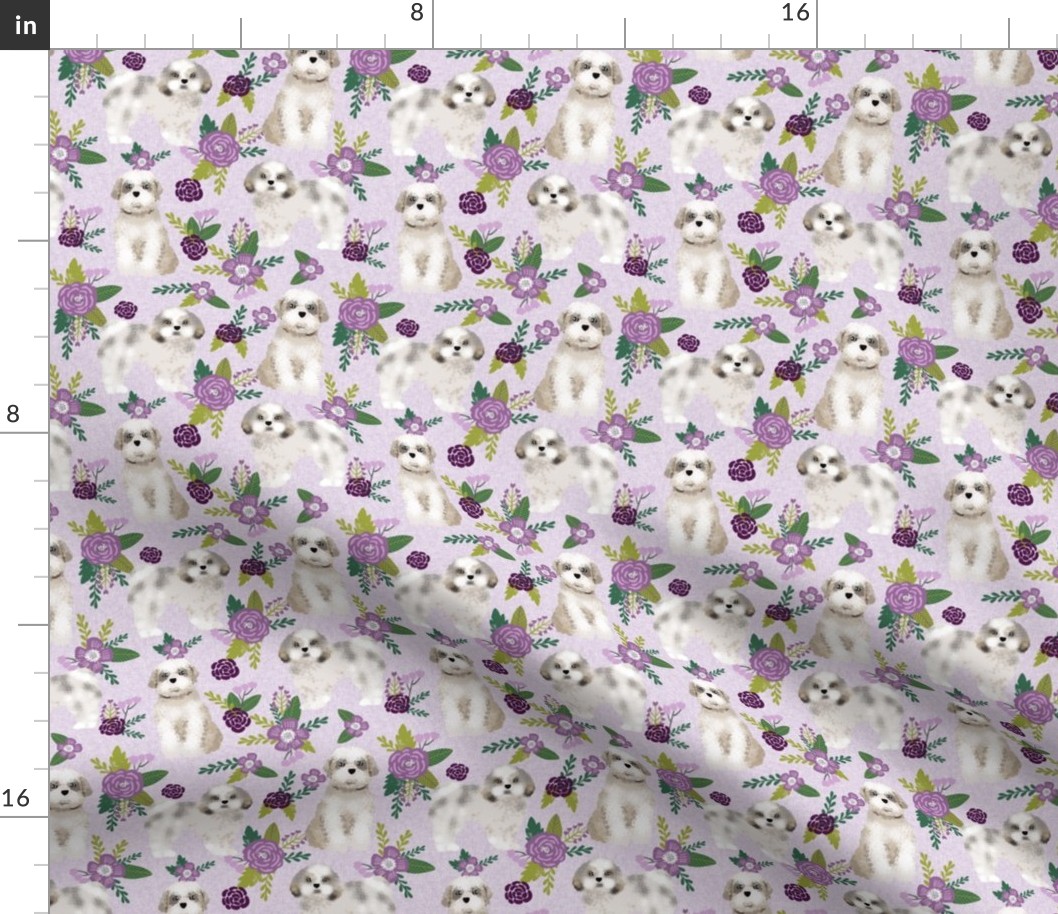 shih tzu floral dog quilt - cute dog quilt, dog florals, purple florals - lavender