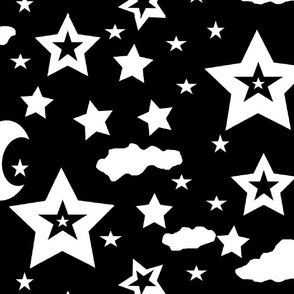  stars moon and clouds for large scale black and white challenge