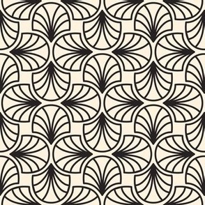 Geometric Pattern: Art Deco: Curve Outline: Black/Cream
