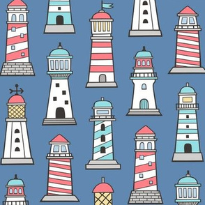 Lighthouses Nautical Sea Ocean Doodle On Navy Blue