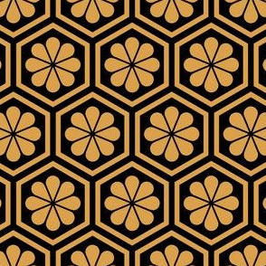 Geometric Pattern: Hexagon Flower: Gold/Black