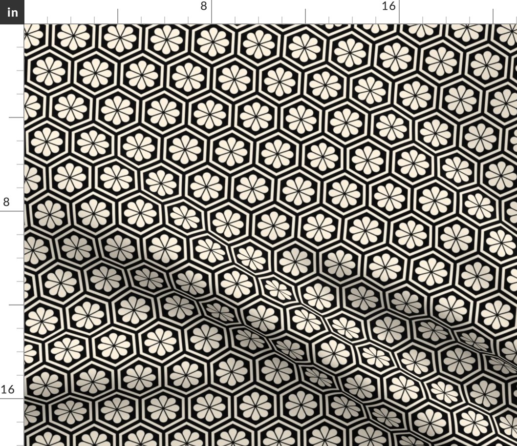 Geometric Pattern: Hexagon Flower: Cream/Black