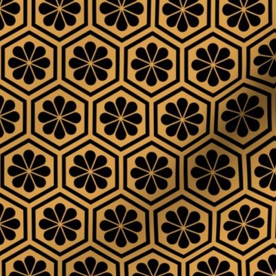 Geometric Pattern: Hexagon Flower: Black/Gold