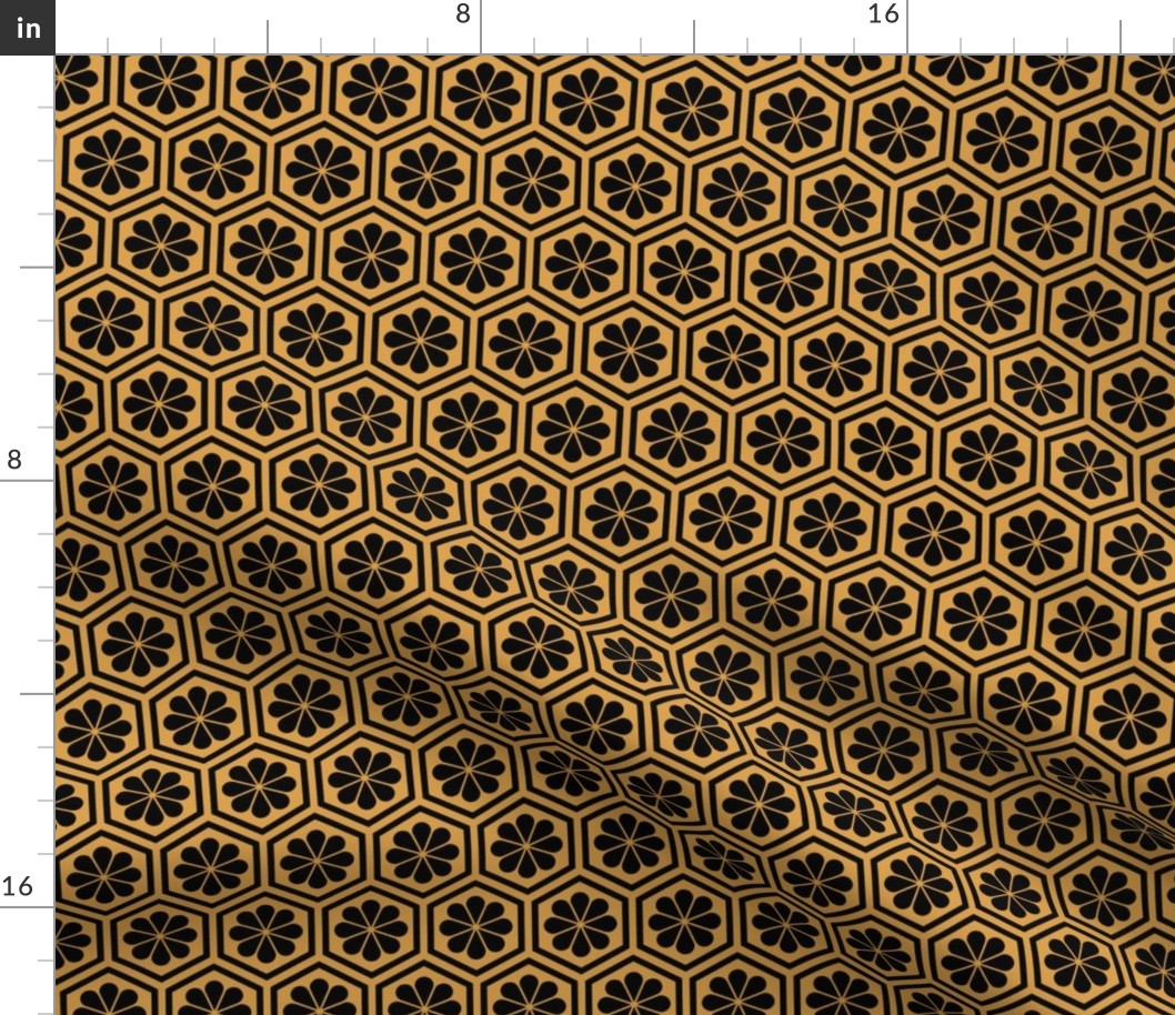 Geometric Pattern: Hexagon Flower: Black/Gold