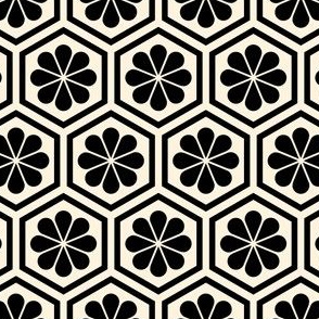 Geometric Pattern: Hexagon Flower: Black/Cream