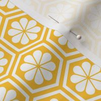 Geometric Pattern: Hexagon Flower: White/Yellow