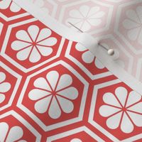 Geometric Pattern: Hexagon Flower: White/Red