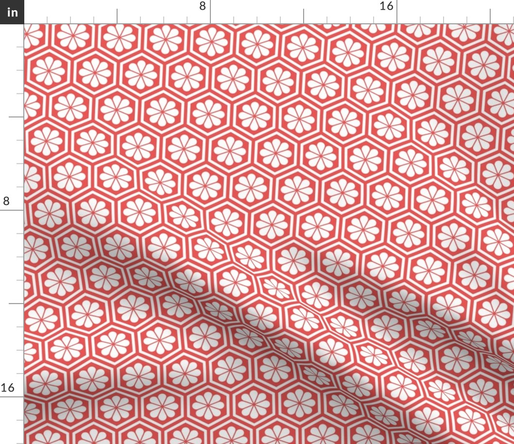 Geometric Pattern: Hexagon Flower: White/Red