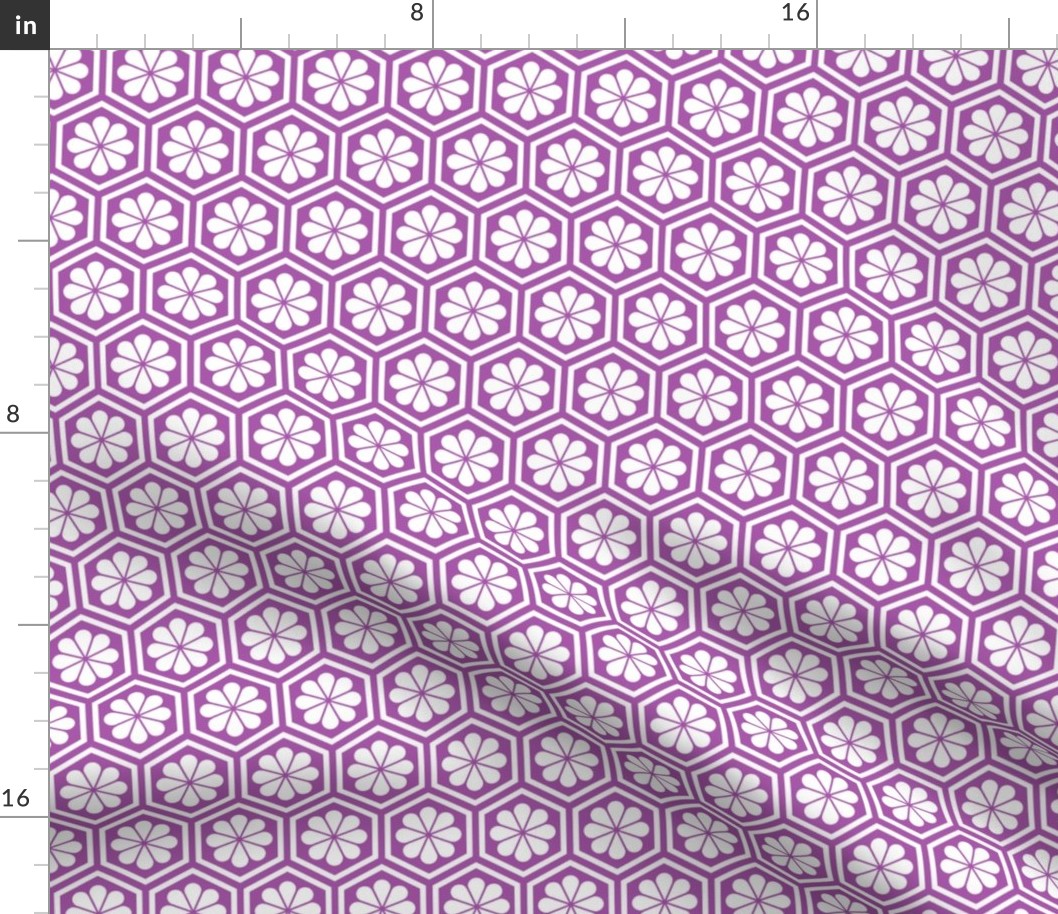 Geometric Pattern: Hexagon Flower: White/Purple