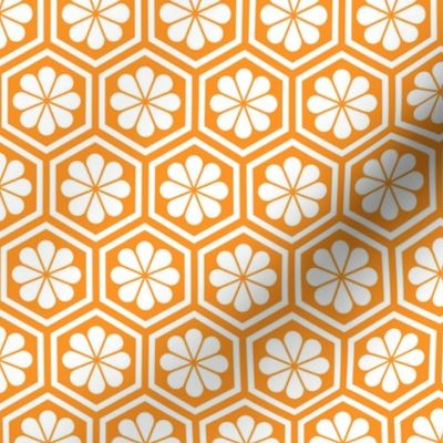 Geometric Pattern: Hexagon Flower: White/Orange