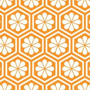 Geometric Pattern: Hexagon Flower: White/Orange