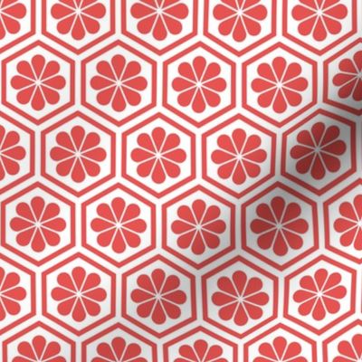 Geometric Pattern: Hexagon Flower: Red/White