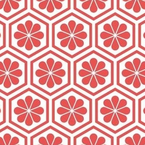 Geometric Pattern: Hexagon Flower: Red/White