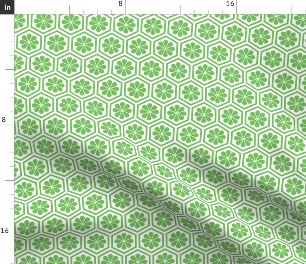 Geometric Pattern: Hexagon Flower: Green/White