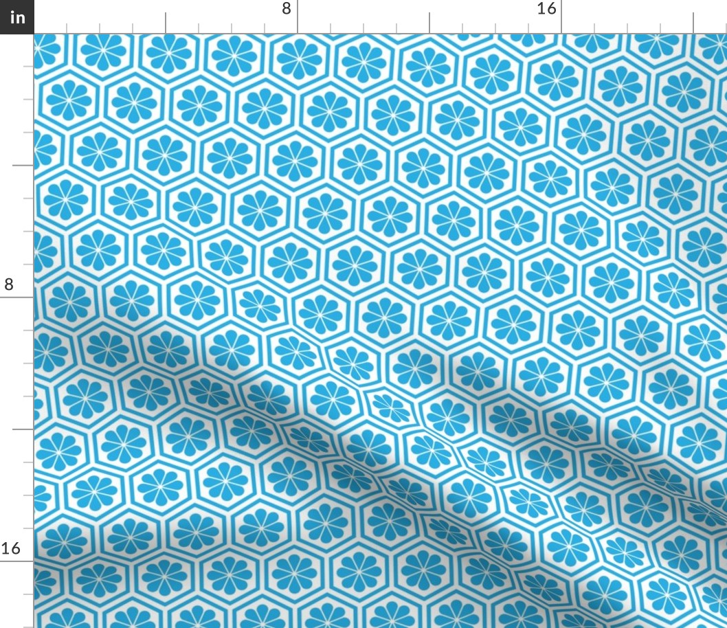 Geometric Pattern: Hexagon Flower: Blue/White