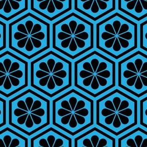 Geometric Pattern: Hexagon Flower: Black/Blue