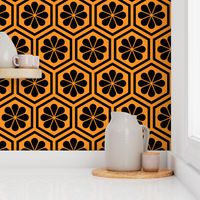 Geometric Pattern: Hexagon Flower: Black/Orange