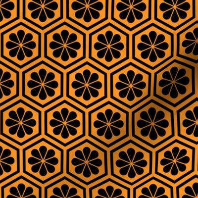 Geometric Pattern: Hexagon Flower: Black/Orange