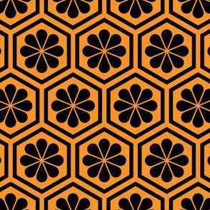 Geometric Pattern: Hexagon Flower: Black/Orange
