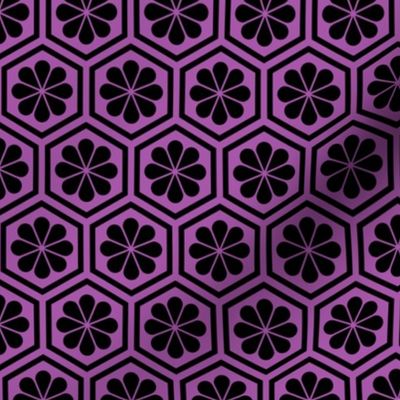 Geometric Pattern: Hexagon Flower: Black/Purple