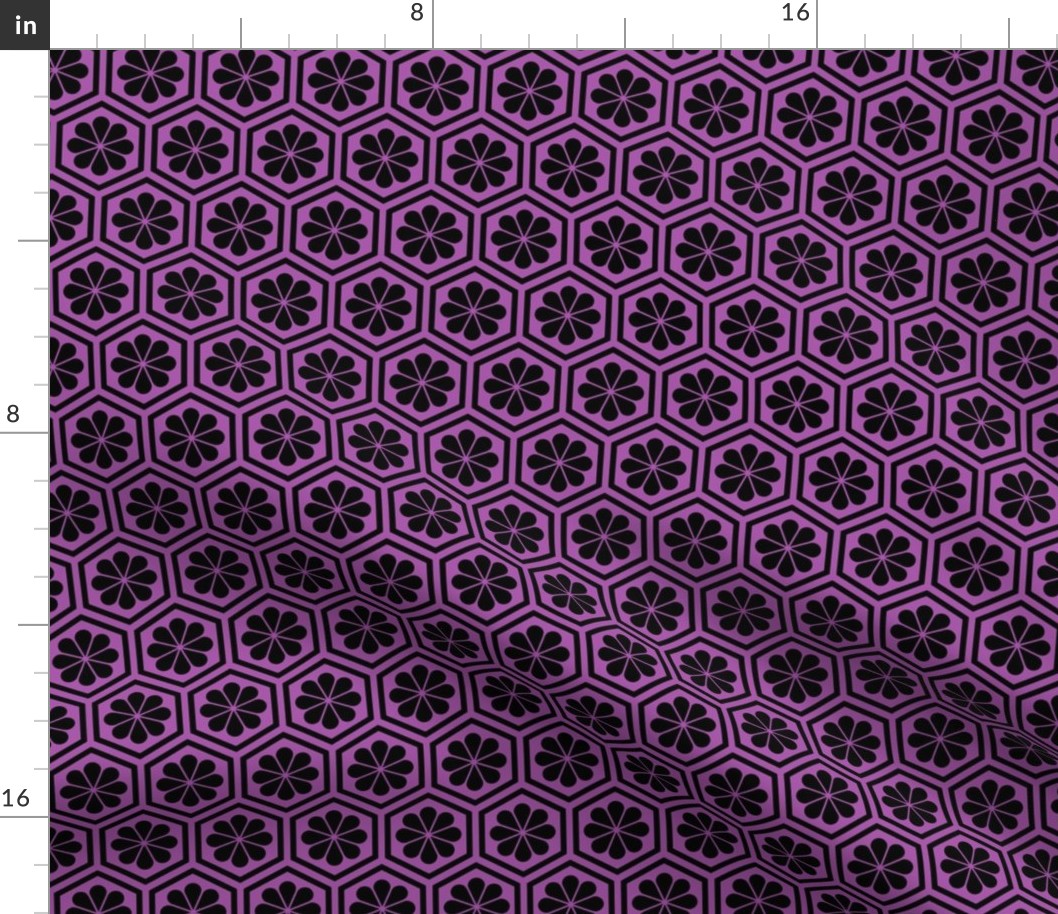 Geometric Pattern: Hexagon Flower: Black/Purple