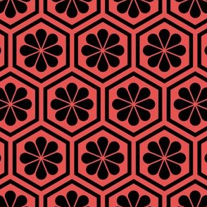 Geometric Pattern: Hexagon Flower: Black/Red
