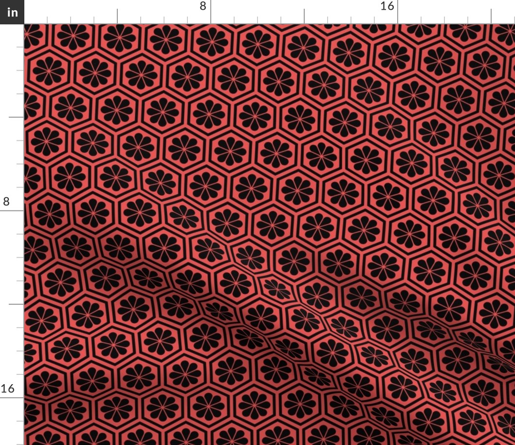 Geometric Pattern: Hexagon Flower: Black/Red