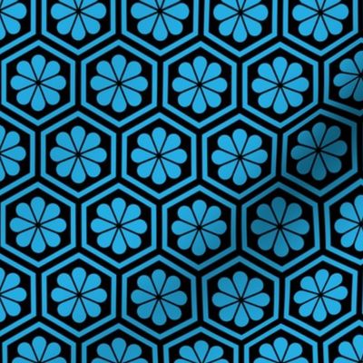 Geometric Pattern: Hexagon Flower: Blue/Black