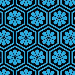 Geometric Pattern: Hexagon Flower: Blue/Black