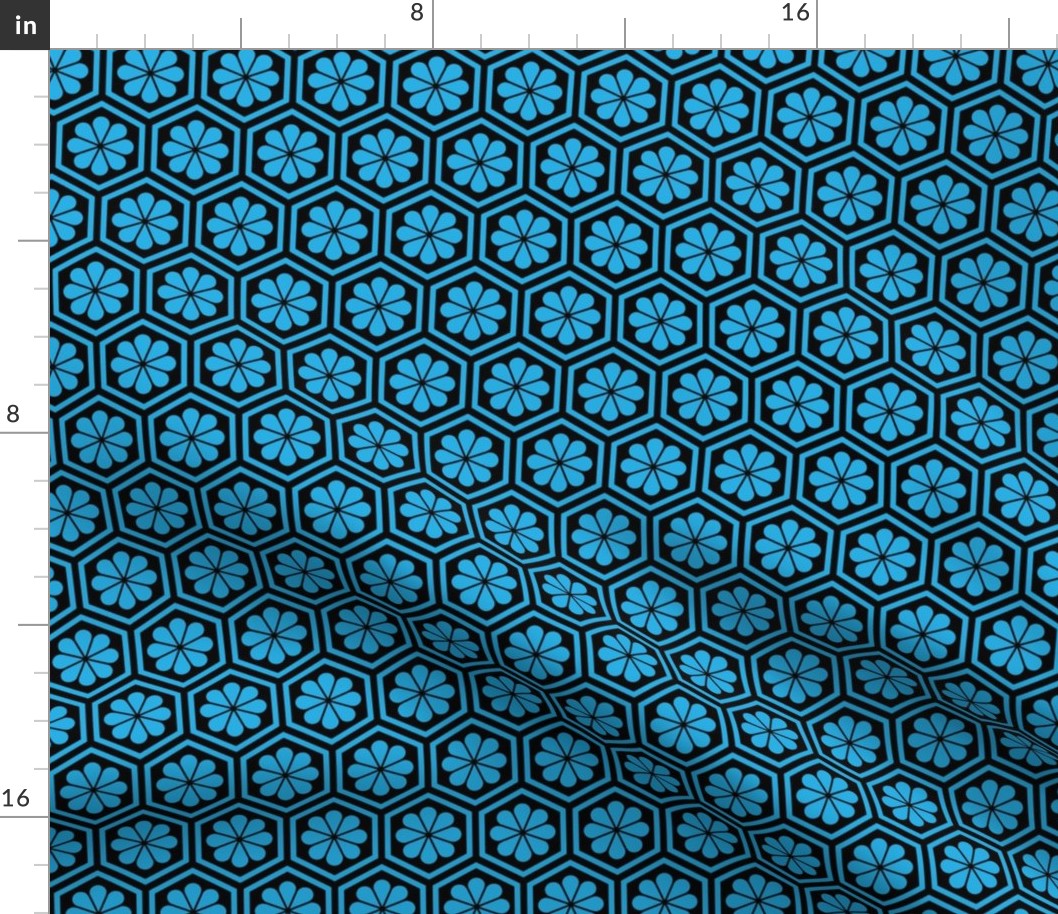 Geometric Pattern: Hexagon Flower: Blue/Black