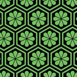 Geometric Pattern: Hexagon Flower: Green/Black