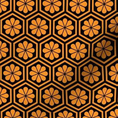 Geometric Pattern: Hexagon Flower: Orange/Black