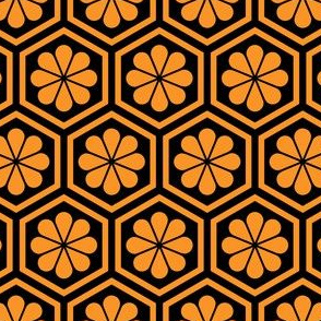 Geometric Pattern: Hexagon Flower: Orange/Black