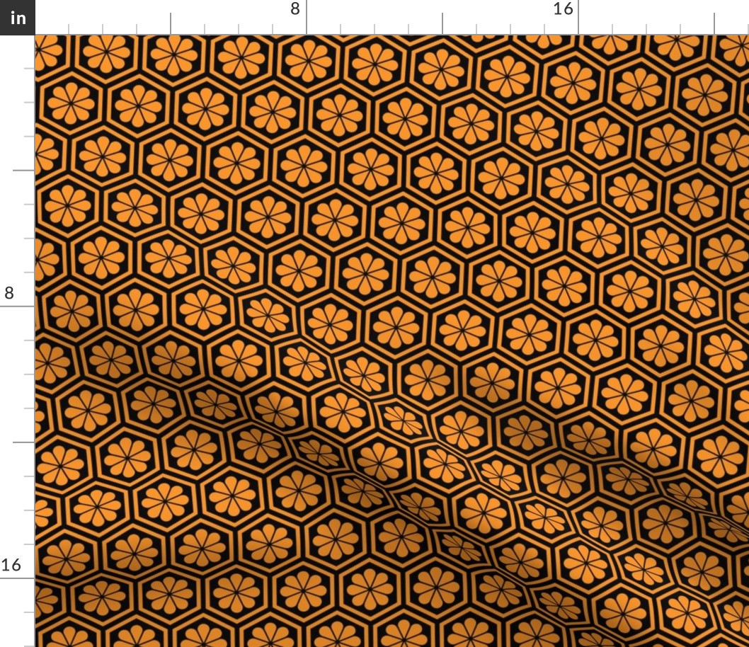 Geometric Pattern: Hexagon Flower: Orange/Black