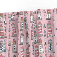 Lighthouses Nautical Sea Ocean Doodle On Pink