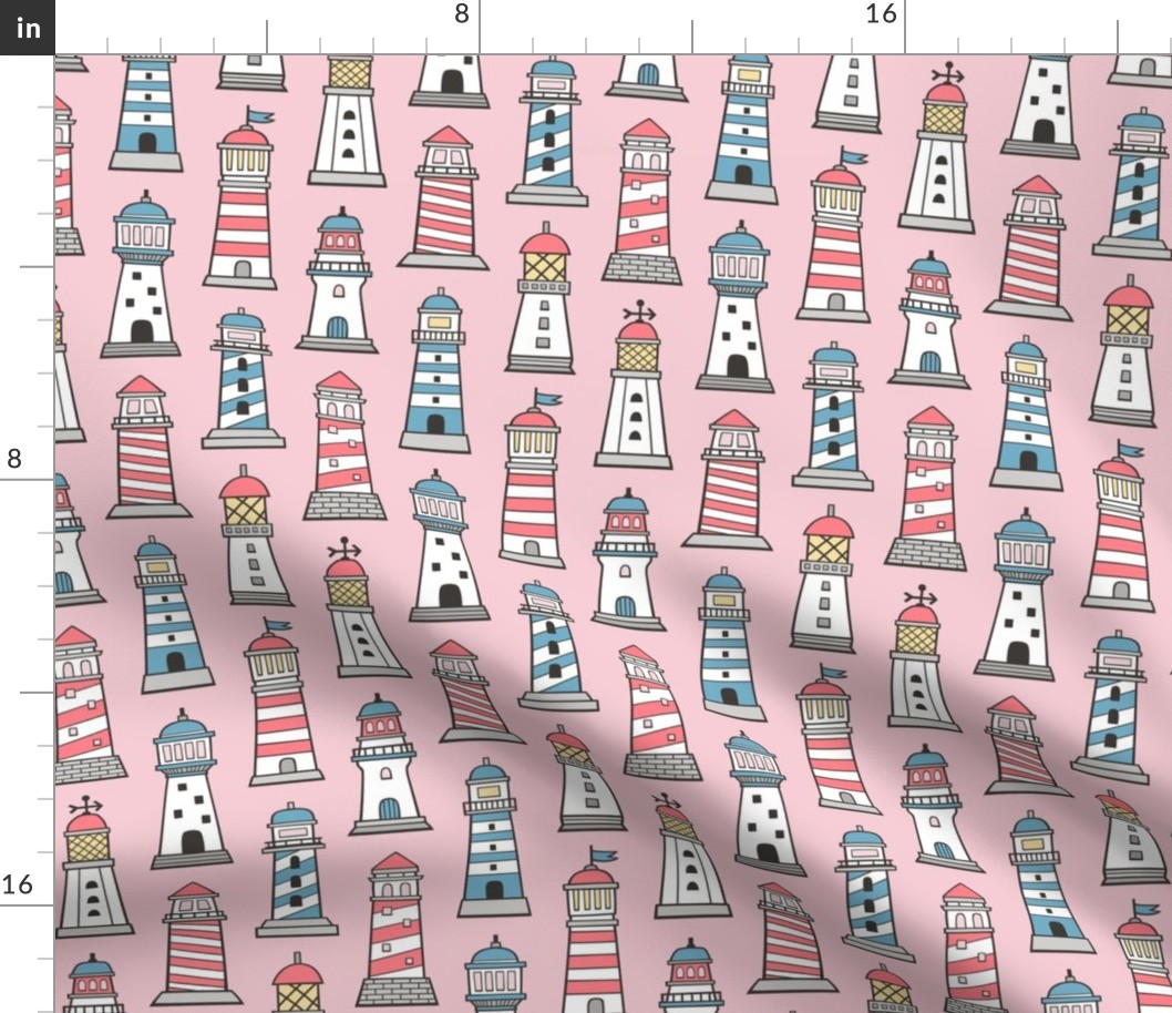 Lighthouses Nautical Sea Ocean Doodle On Pink