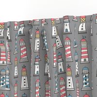 Lighthouses Nautical Sea Ocean Doodle On Grey