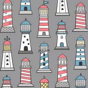 Lighthouses Nautical Sea Ocean Doodle On Grey