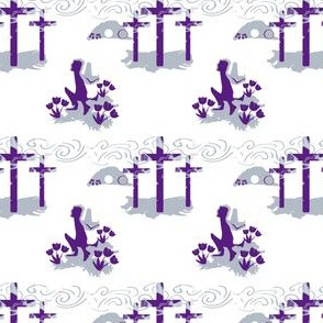 Kneeling and Praying Easter Cross