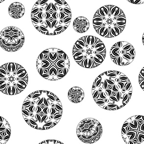 Large openwork black and white polka dot circles