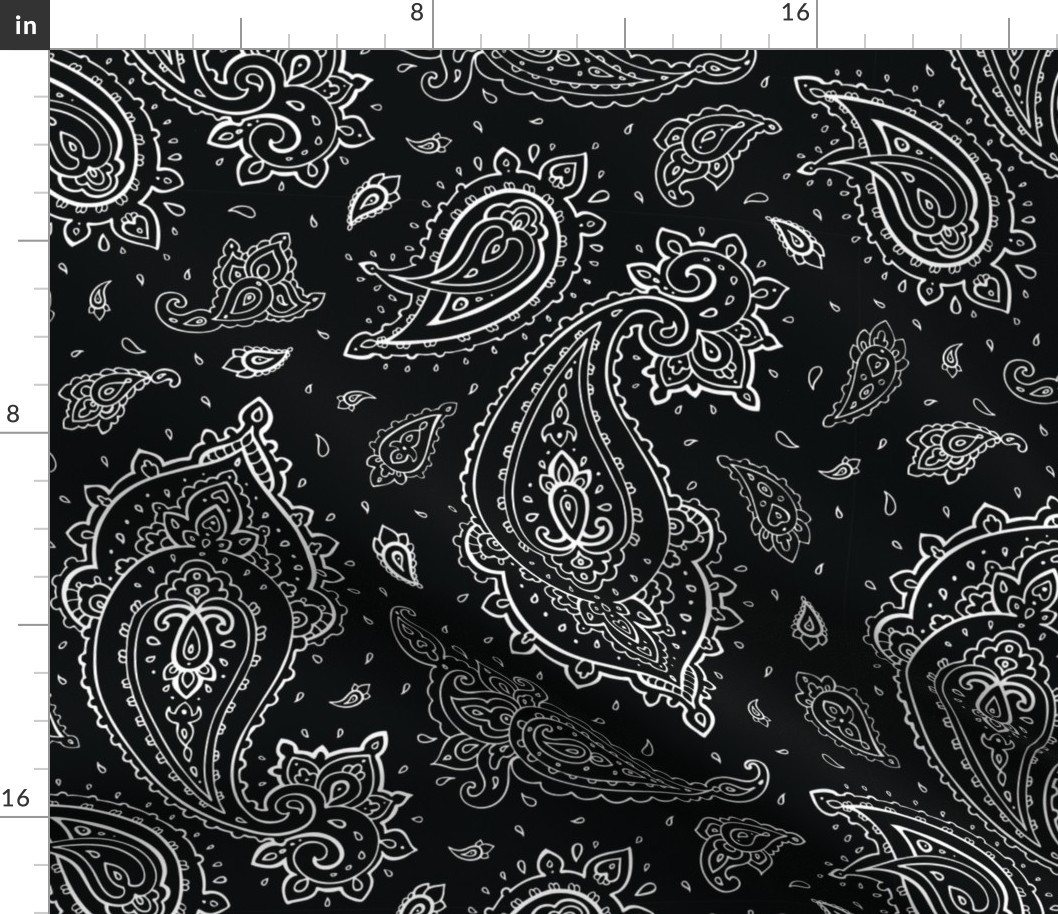 Bandana Paisley White on Black