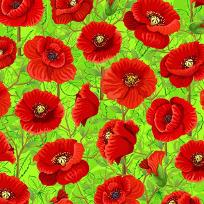 Red Flowers on Green Leaves