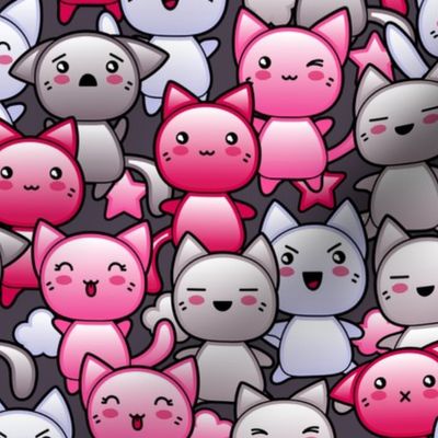 Maneko Kawaii Cats Pinks and Gray Full